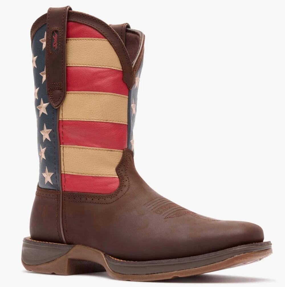 Durango Rebel Patriotic Western Boots 10D 43D Brown Pull-On USA Flag DB5554